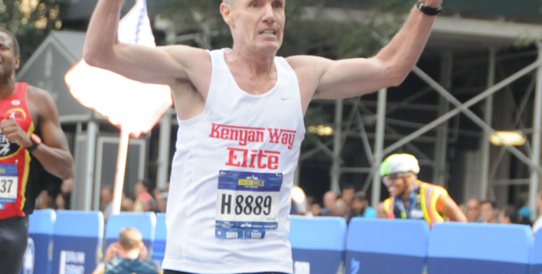 Sean Wade, at age 49, capturing the 40-49 division win at the 2015 Fifth Avenue Mile