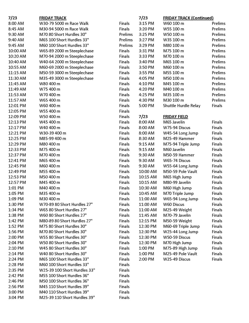 USATF Masters Outdoor T&F Nationals Final Schedule – USATF Masters