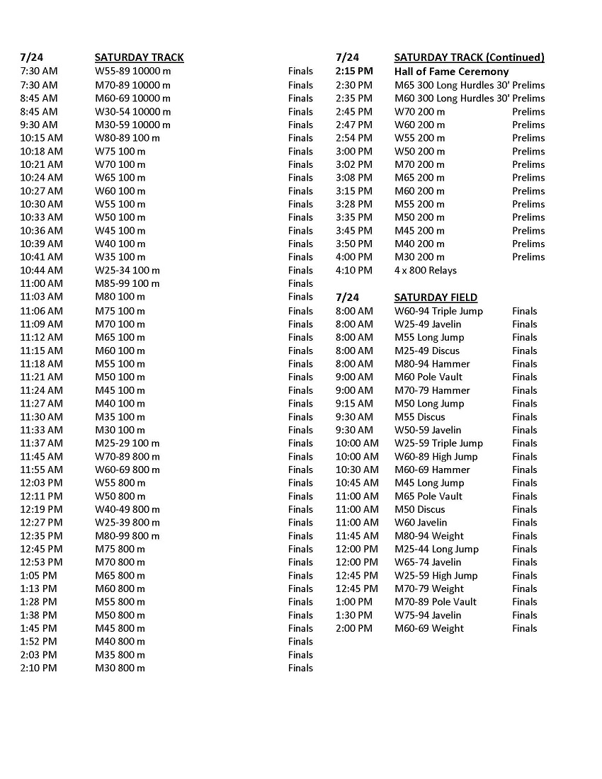 USATF Masters Outdoor T&F Nationals Final Schedule – USATF Masters