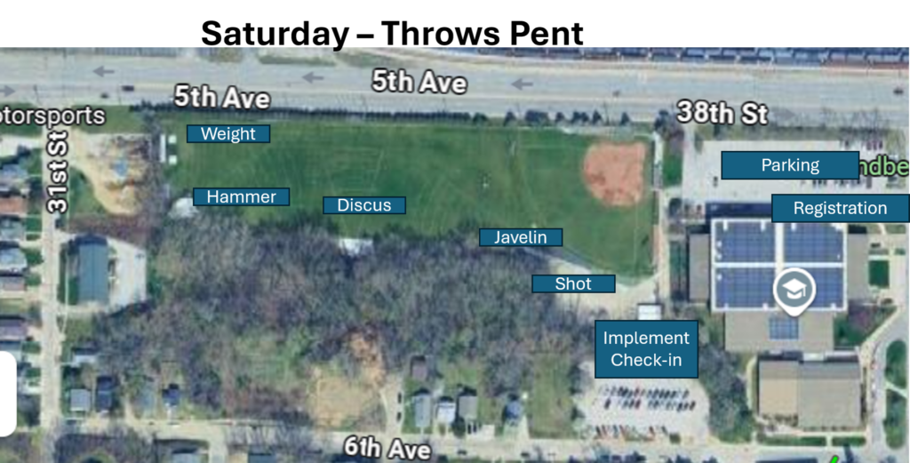2026 Throws Championships Saturday Map